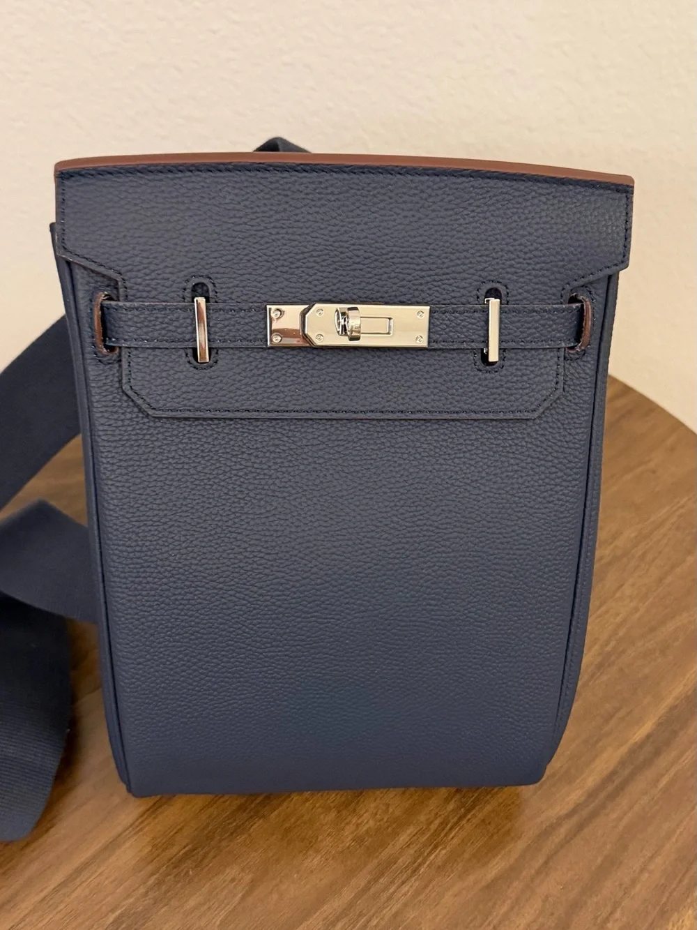 Men's Navy Leather Crossbody Bag with Silver Hardware